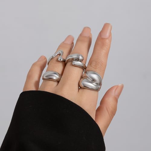 Image of Shining Diva Fashion Stylish Trendy Finger Rings Set for Women & Girls | Chunky Minimal Statement Ring Combos Modern Elegant Jewellery Collection
