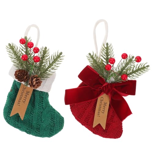 ULTECHNOVO 2piezas Adornos Navideños para Calcetines Bolsas De Dulces Tipo Bota De Papá Noel Tejidas Contenedores De Aperitivos con Lazo De Piñas Pequeños Colgantes para Árbol De Navidad para