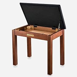 Donner Piano Bench with Storage, Solid Wood Keyboard Bench Piano Bookcase Stool Chair Seat with High-Density Suede Cushion, Brown
