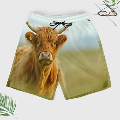 A Highland Cow Beach Shorts for Men Swim Trunks Quick Dry Swim Shorts with Compression Liner Pocket3
