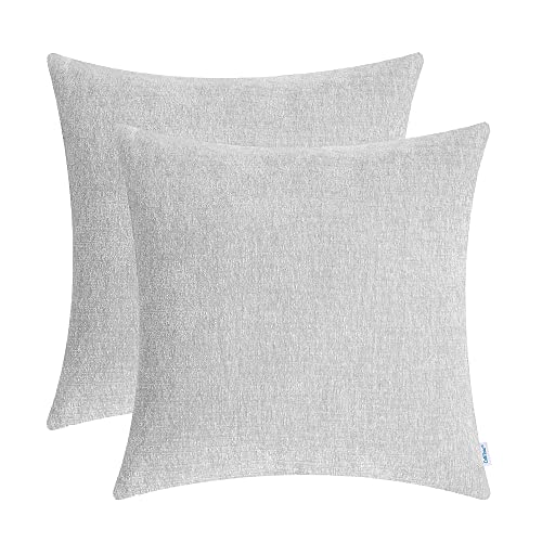 CaliTime Pack of 2 Cozy Bolster Pillow Covers Cases for Couch Sofa Home Decoration Solid Dyed Soft Chenille 45cm X 45cm Moonbeam Grey