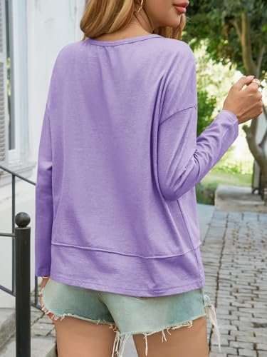 Image of Cicy Bell Womens Long Sleeve T Shirts V Neck Casual Flowy Tops Fall Fashion Loose Fit Basic Tees