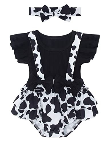 Image of UNICOMIDEA Baby Girls Clothes 0-18 Months Bodysuit Ruffle Sleeve Newborn Outfit Romper with Headband