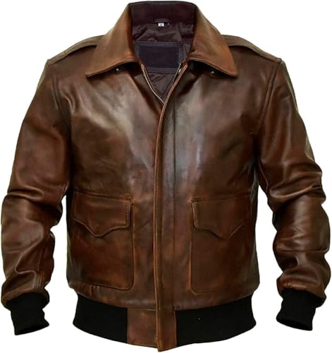 G1 Flight Jacket for Men – WW2 USAF A2 Bomber Aviator in Distressed Real Lambskin Leather – Vintage Air Force Style (L)