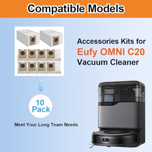 Image of 10 Pack Omni C20 C10 Replacement Dust Bags Compatible with Eufy C10, C20 Omni Robot Vacuum, Large Capacity Replacement Vacuum Bags