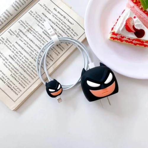 Image of INEFABLE Charger Protector Case Cover for iPhone Chargers 18W & 20W | Cute Cartoon 3D Cover with Cable Protectors | Soft Silicone Data Cord Saver Sleeves-Set of-1 (Bat Man)