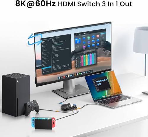 Image of HDMI 2.1 Switch 3 in 1 Out, 4K@120Hz 8K@60Hz 48Gbps Dolby ALLM with Remote
