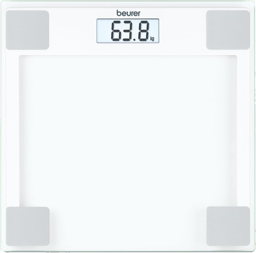 Close-up of Beurer GS 14 scale display showing '63.8 kg'