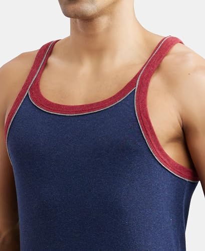 Image of Jockey US54 Men's Super Combed Cotton Rib Square Neckline Gym Vest with Back Panel Graphic Print (Shoulder Starp Color May Vary)