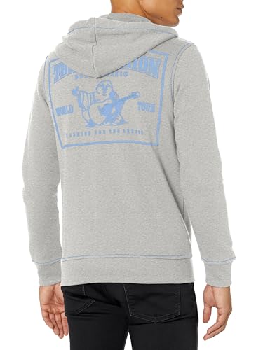 True Religion Brand Jeans Men's Big-T Zip Up Logo Hoody, Heather Grey, Medium2