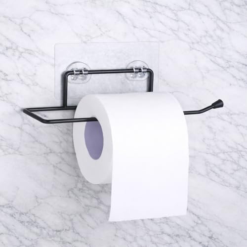 Image of Self-Adhesive GI Steel Toilet Paper Holder, Tissue Roll & Napkin Stand for Bathroom, Multipurpose Towel Holder, Black, Pack of 2