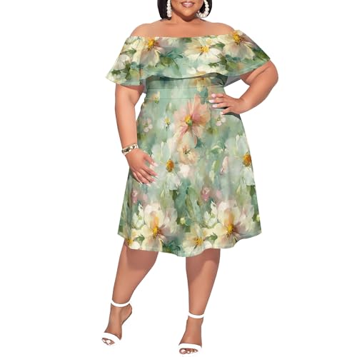 Image of SUZONANA Women's Plus Size Summer Dresses Floral Print Midi Dresses Flowy Sundresses