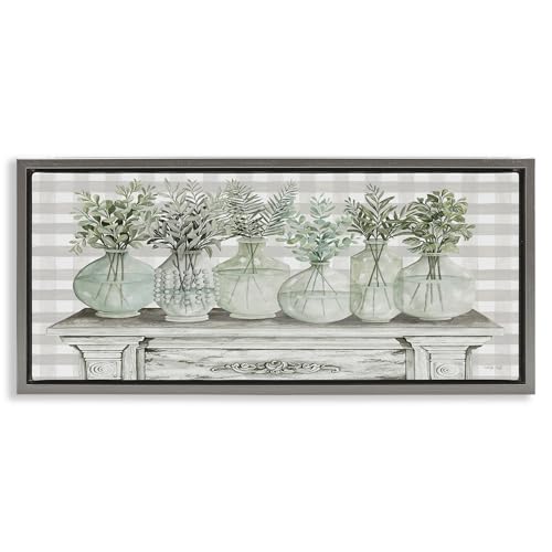 Country Herb Jars on Gingham, 10 x 24 Inch Canvas in Floater Frame