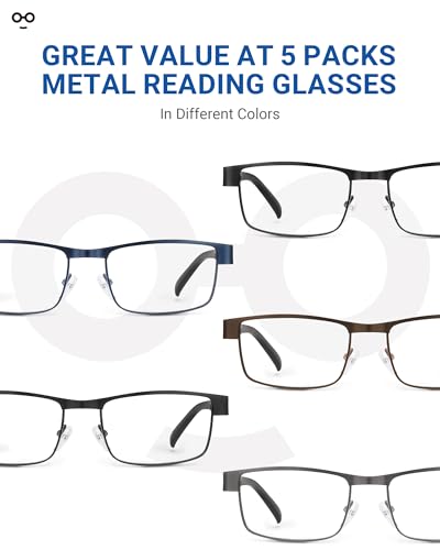 JOLISU 5PCS Reading Glasses Men - Blue Light Blocking Computer Metal Thin Frame Readers For Mens/Women（2.00） - Thumbnail 3
