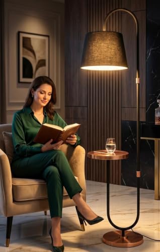 Image of Deco Crush Modern Floor Lamp Standing Antique Brass Finish Gold for Home Decoration, 5ft Height with Black Lampshade (Pack of 1) (Rose Gold Black)
