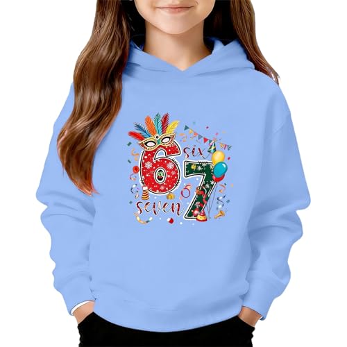 2026 Sudadera con Capucha Unisex Niños con Gráfico 67, azul claro, 13-14years