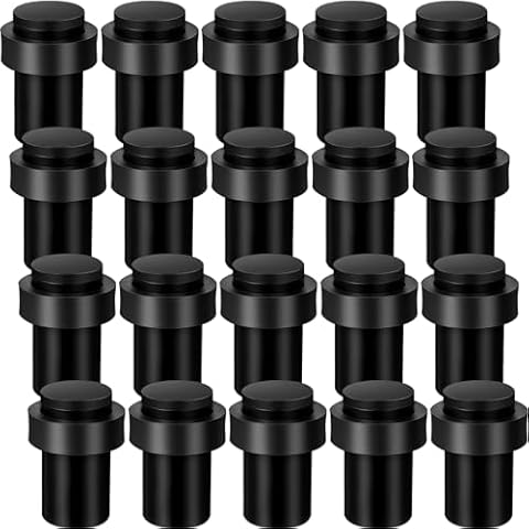 Chumia 6 Pcs Door Stops Floor Mounted Door Stopper Stainless Steel Cylindrical Floor Door Stop Modern Decorative Rubber Bumper Door Holder Wall Protector Doorstop for Bottom or Top of Door (Black) Cover