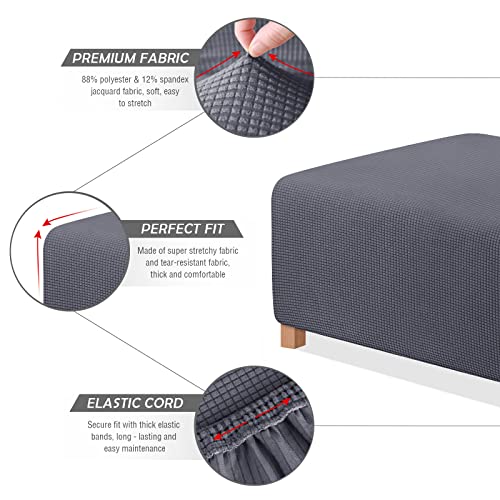 Taococo Ottoman Cover Rectangular Storage Ottoman Slipcover Stretch Footrest Stool Covers Furniture Protectors Spandex Jacquard Fabric With Elastic Band Dark Grey #TOP2