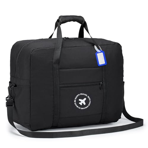 BAGZY Bolsa de Viaje Cabina 45x36x20 Plegable Bolsa de Hombro de Gimnasio, Deportiva Maleta de Mano, Weekend Equipaje Holdall Fines de Semana 32L Negro