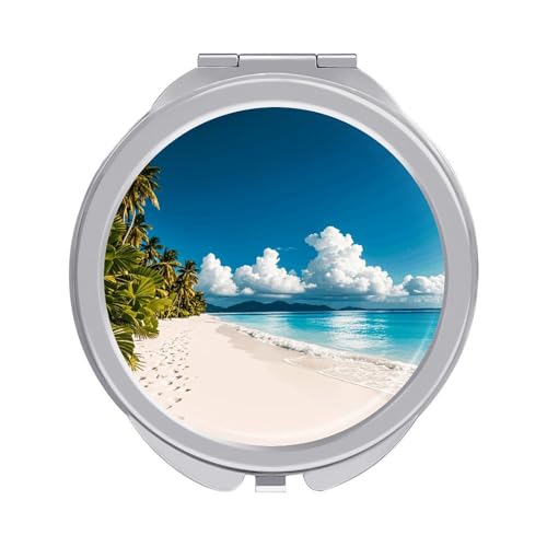 FZQVSGW White Beach Tropical Sea Compact Mirror Portable Vanity Mirror with Dual 1x/2x Magnification Travel Makeup Mirrors for Purse Folding Pocket Mirrors for Women