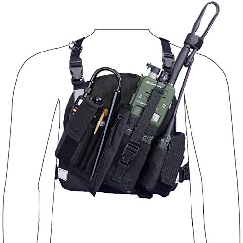 abcGoodefg Universal Radio Chest Harness Pack Front Pocket Pouch Bag Holster EMS Vest Rig with Reflective Stripe for Two Way Radio Walkie Talkie Black (Rescue Essentials) - Thumbnail 2