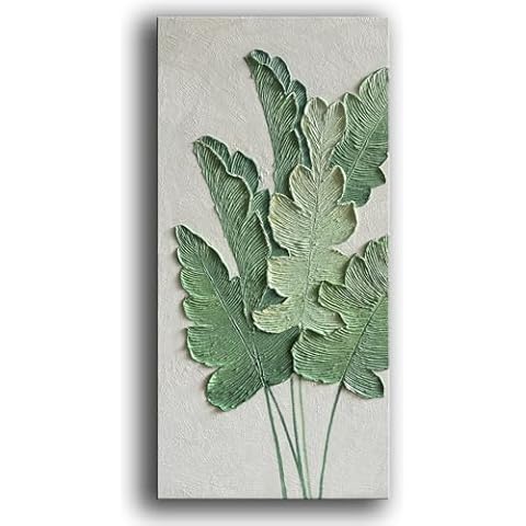 YaSheng Art- large handmade Art 3D Thick textured wall art Modern minimalist Oil Paintings on Canvas Green plant paintings Abstract Art painting Home Wall Art Deco Oil Painting 30x60inch Cover