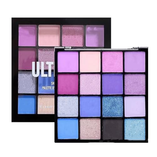 16 Farbe Lidschatten Palette - Schimmernde Lidschattenpalette Matte und glitzernde Lidschatten Paletten - Wasserdicht, Hochpigmentiert Blau Lila Augen Make-Up (Blau Lila)