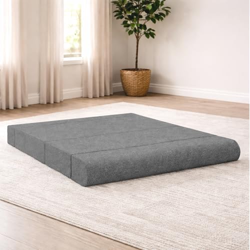 Image of Foldable Three Seater Sofa Bed 5 X 6 Ft Jute Fabric Washable Cover Sofa Cum Bed with Cushions Convertible Sofa Bed for Home (Grey Color - Pre-Assembled)