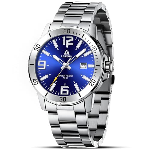 LN LENQIN Uhren Herren Edelstahl Wasserdicht Datum Armbanduhr Herren Uhr Analog Quarz Business