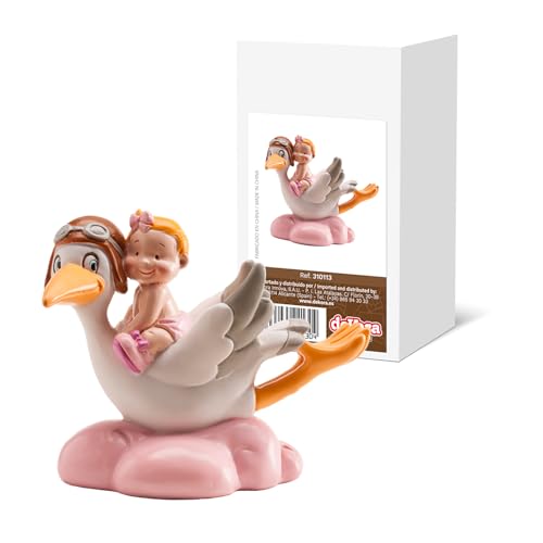 Miniatura 5 de Dekora - Figura De Resina Para Tarta De Bautizo 10cm , Decoración De Pastel Para Baby Shower Y Bautizo De Niña, Cigüeña Con Bebé Rosa, Cake Topper Resistente Y Bonito