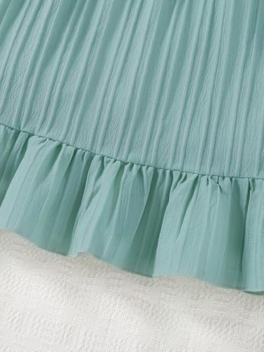Image of TAGAS Girl Summer Embroidered Square Neck Dress with Ruffle Hem || Girls Dress || Party Dress for Girls ||Fency Dress||(KD-352) Green