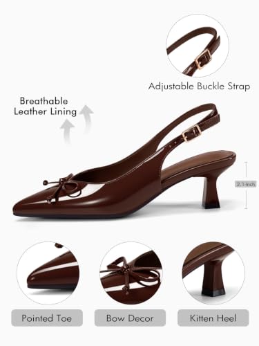 Image of Coutgo Womens Slingback Kitten Low Heels Dress Shoes Closed Pointed Toe Bow Tie Slip on Office Work Pumps
