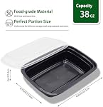 50 Emballage de contenants d'aliments noirs avec lids, 38 oz Grand contenants en plastique, contenants de préparation de repas réutilisables pour l'entreposage des aliments, récipients jetables pour déjeuner et restaurant