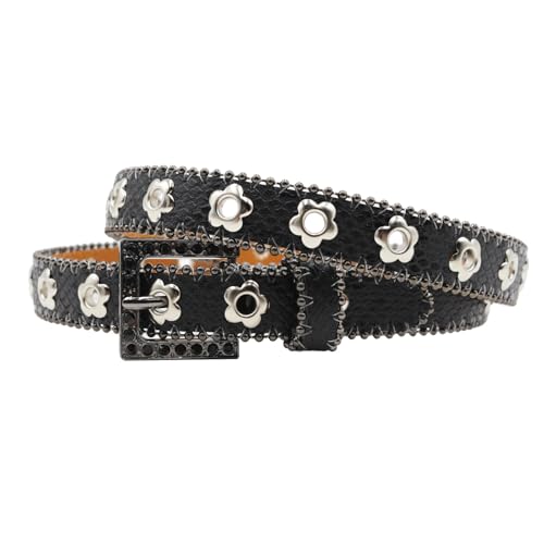 Rhinestones Western for Men and Women Flower Eyelet Belt Waist Accessory for Jeans Dresses and Pants