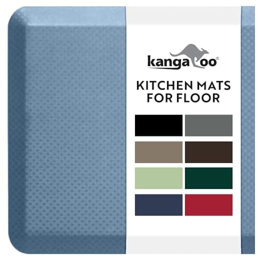 KANGAROO Thick Ergonomic Anti Fatigue Cushioned Kitchen Floor Mats, Standing Office Desk Mat, Waterproof Scratch Resistant Topside, Supportive All Day Comfort Padded Foam Rugs, 20x32, Sky Blue