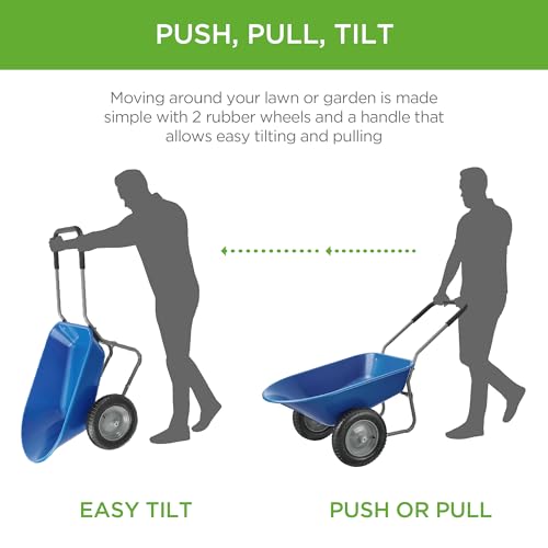 Best Choice Products Dual-Wheel Home Utility Yard Wheelbarrow Garden Cart w/Built-in Stand for Lawn, Gardening, Construction - Blue - Image 4