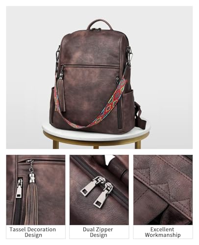 Image of FADEON Leather Backpack Purse for Women Designer Travel Backpack Purses PU Fashion Ladies Shoulder Bag with Tassel