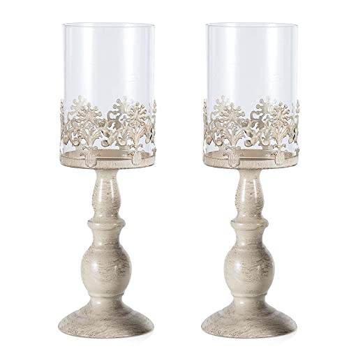 2 Piezas Vintage candelabro de Pilar de Metal con Pantalla de