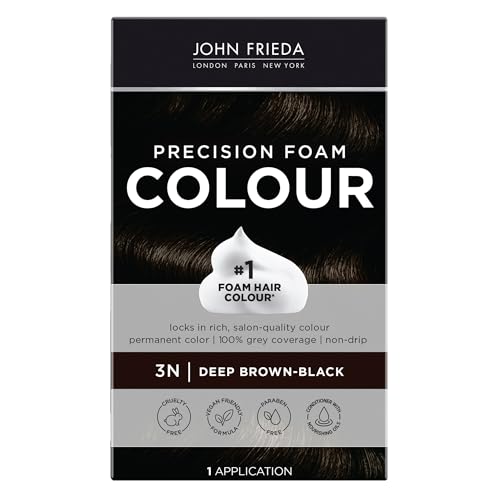 John Frieda Precision Foam Colour, Deep Brown Black 3N, Full-coverage Hair Color Kit, Anti-Fade Gray Coverage, Deep Color Saturation Hair Dye, 1 Application