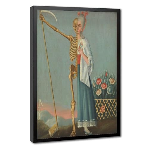Impression sur toile vie et mort grand format tableau demi-squelette