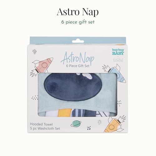 Image of Evolur AstroNap 6 pc Baby Gift Set, Includes Hooded Towel & 5pc Wash Cloths, Soft and 100% Cotton Woven, for Newborn, Infants and Toddlers 0-9 Months