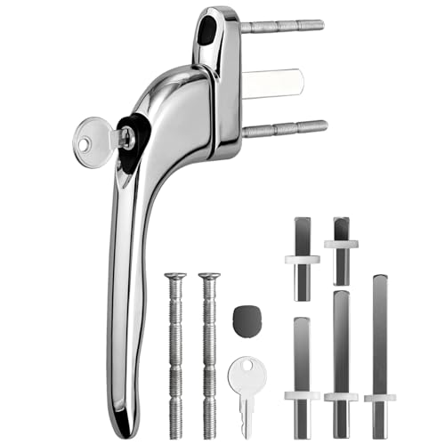 Neoteck 1 tirador de ventana en línea, bloqueo universal de llave Espag, doble acristalamiento con cerradura, seguro y duradero, ideal para todas las ventanas estándar y puertas de balcón, cromado