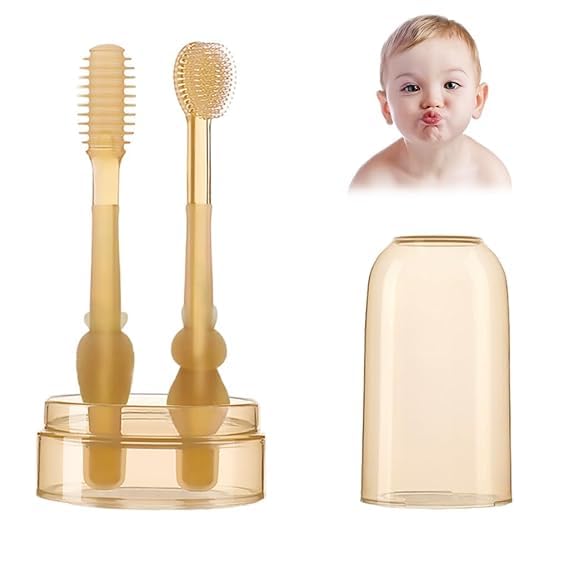 Soft Silicone Baby Oral Cleaning Brush, 2-in-1 Toothbrush and Tongue Cleaner, BPA-Free, 6-24 Months, With Storage Box-image-41