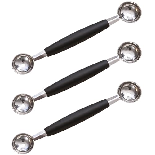 3 Pack Melon Baller Scoop, Stainless Steel Ice Cream Scoop with Dual Sizes, Multi-Purpose Fruit Scoop for Making Balls, Ideal for Ice Cream, Cookie Dough, and Party Food Decorations, 18 X 2.5 Cm & 3 C