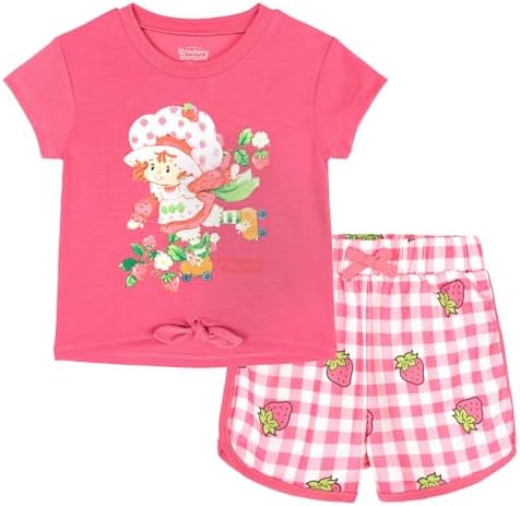 Strawberry Shortcake Girls T-Shirt and French Terry Gingham Dolph...