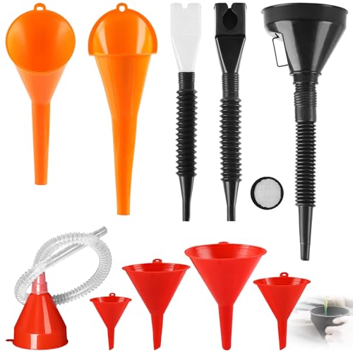 11 Piezas Embudo Gasolina, con Filtro, Manguera, Angulo Recto Flexible, Embudos Plástico para Taller, Hogar, Coche, Motocicleta, Automóvil, Embudo Universal para Aceite, Agua, Combustible Rellenar