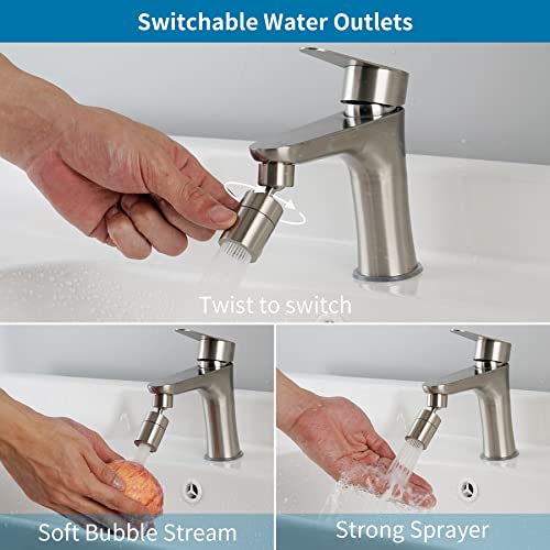 Hibbent Faucet Aerator, All Metal Kitchen Sink Faucet Aerator, 2 Water Flow Modes 360-Degree Swivel Faucet Extender, 1.8 Gpm 55/64 Inch-27Uns Female Thread, Splash-Proof, Water Saving-Brushed Nickel #TOP2