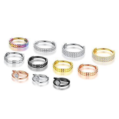 Wyr Nose Rings Hinged Segment Rings-Hoop : Women Men 18 Gauge 8Mm Double Stacked With Zicron Lip Septum Ring Cartilage Earrings Tragus Helix Earrings Conch Daith Ring Black Color #TOP4