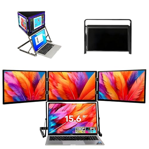 Image of 15.6'' Triple Laptop Screen Extender, Ultra-Slim Foldable FHD 1080P Portable Triple Monitor for Laptop, 360 Rotation Tri-Screen Travel Monitor Extender, Plug-Play for Windows /Mac