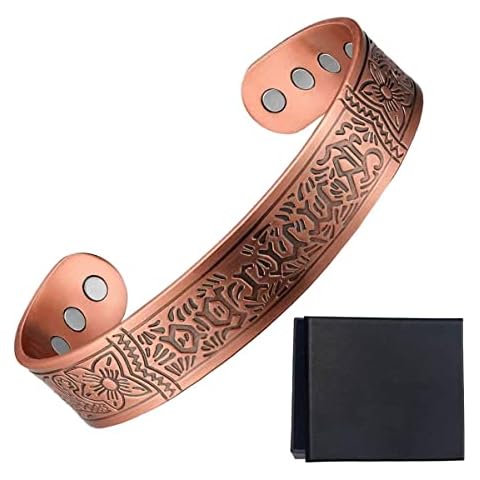 Copper Magnetic Bracelet, Men Women Bracelet Pure Copper Cuff Bangle with 8 Magnets,Adjustable Size with Gift Box Cover